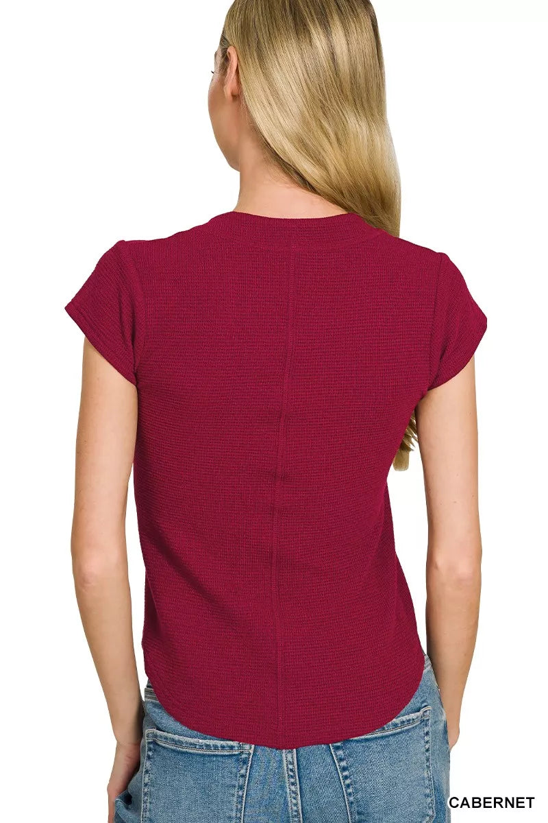 Zenana Double Knit Snap Button Short Sleeve Shirt  Shop One Place