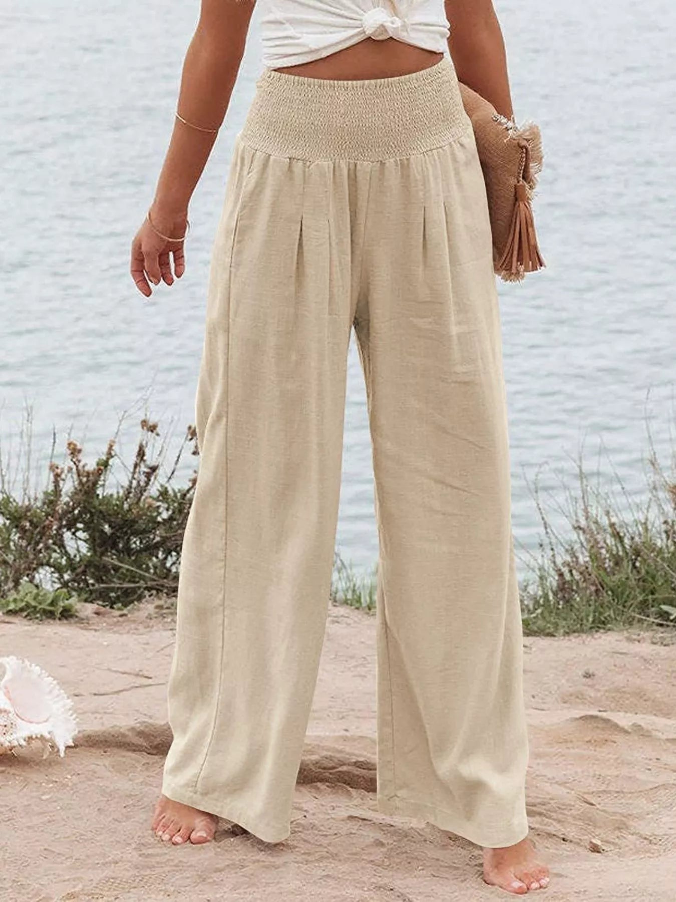 Smocked High Waisted Wide Leg Pants  Shop One Place
