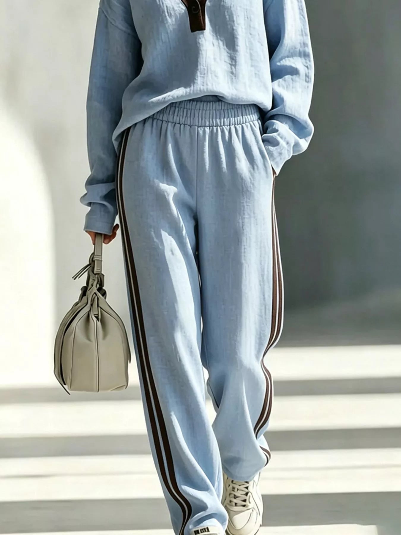 Long Sleeve Top and Side-Striped Joggers Set  Shop One Place