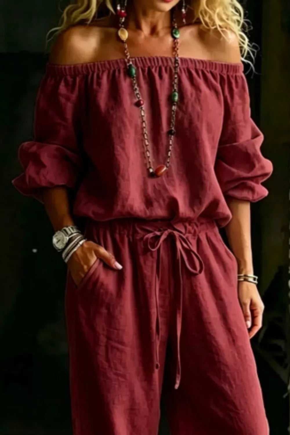 Full Size Off-Shoulder Top and Pants Set Plus Size  Shop One Place