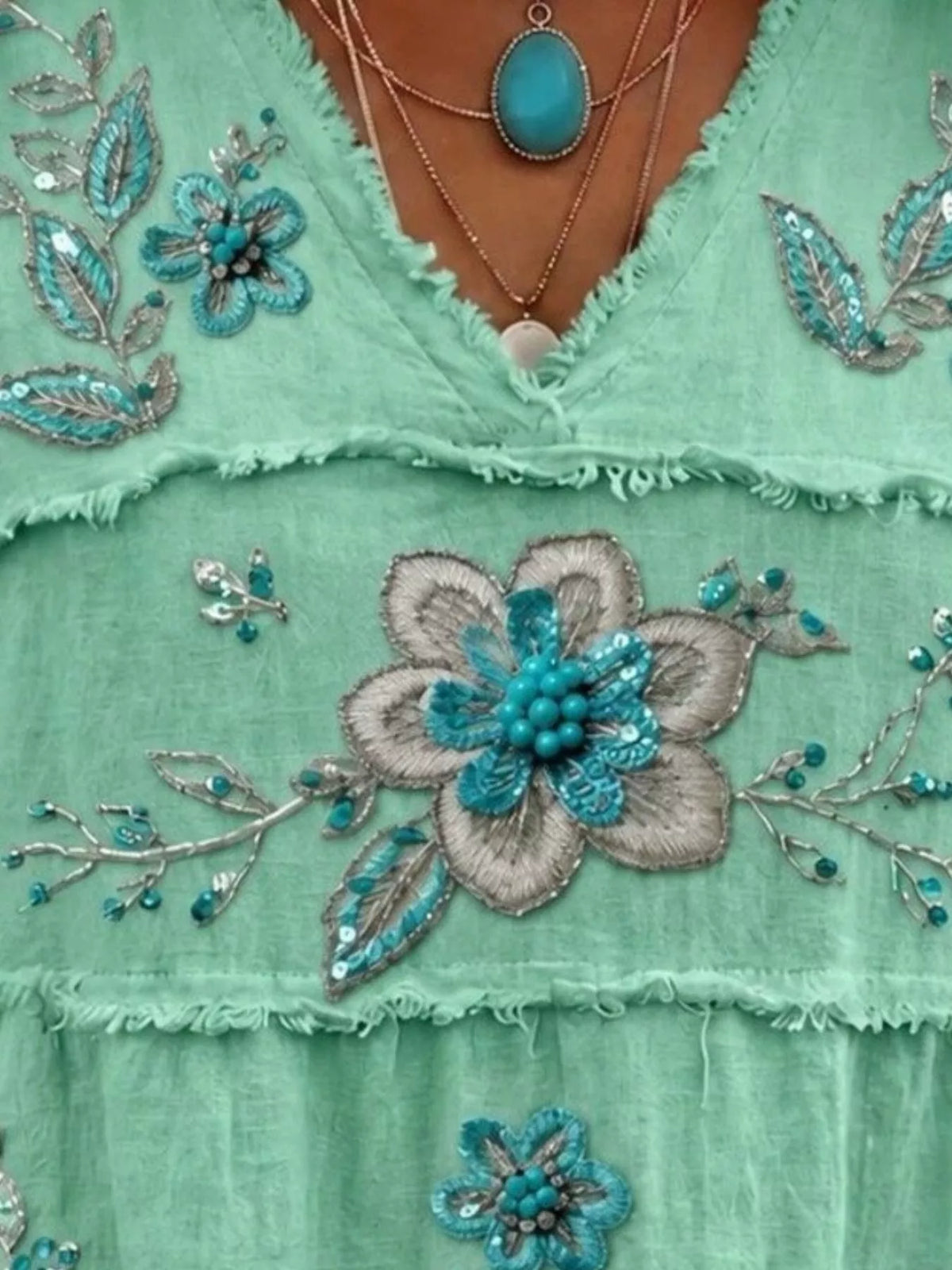 Full Size Floral Raw Hem V-Neck Blouse Plus Size  Shop One Place