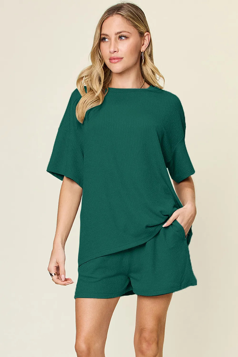 Double Take Basic style Round Neck Solid Set  Shop One Place