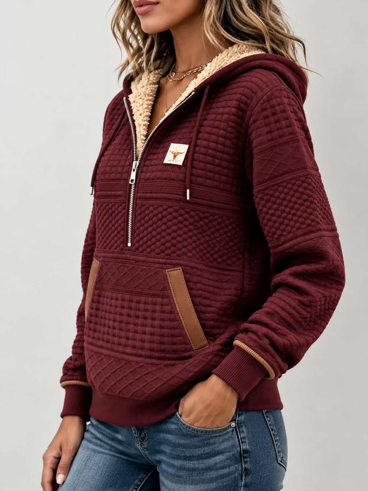 Women's Half-Zip Textured Hoodie with Pockets – view 6