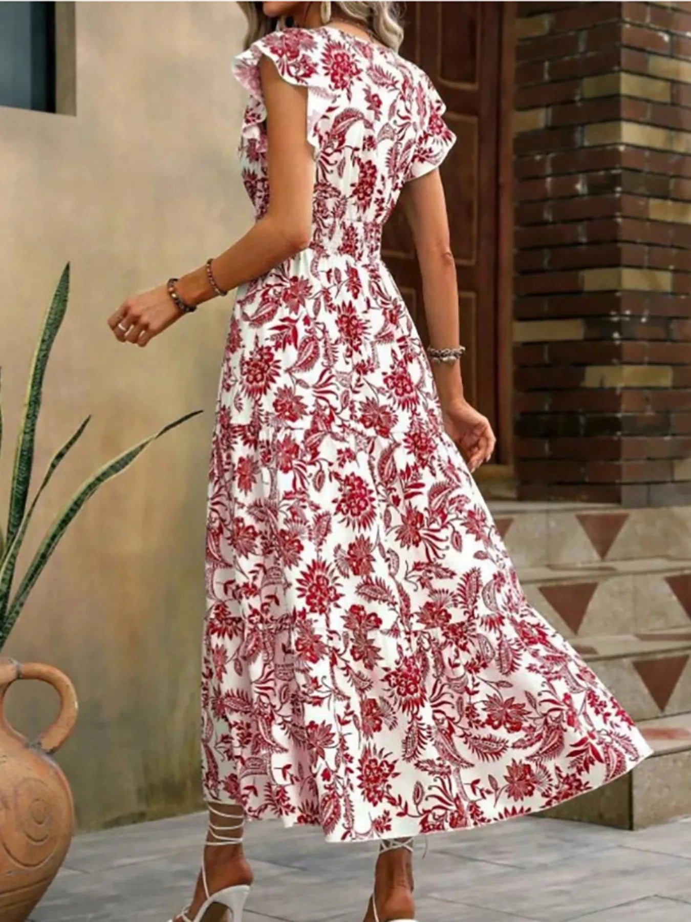 Floral Print Ruffle Sleeve Midi Dress  Shop One Place