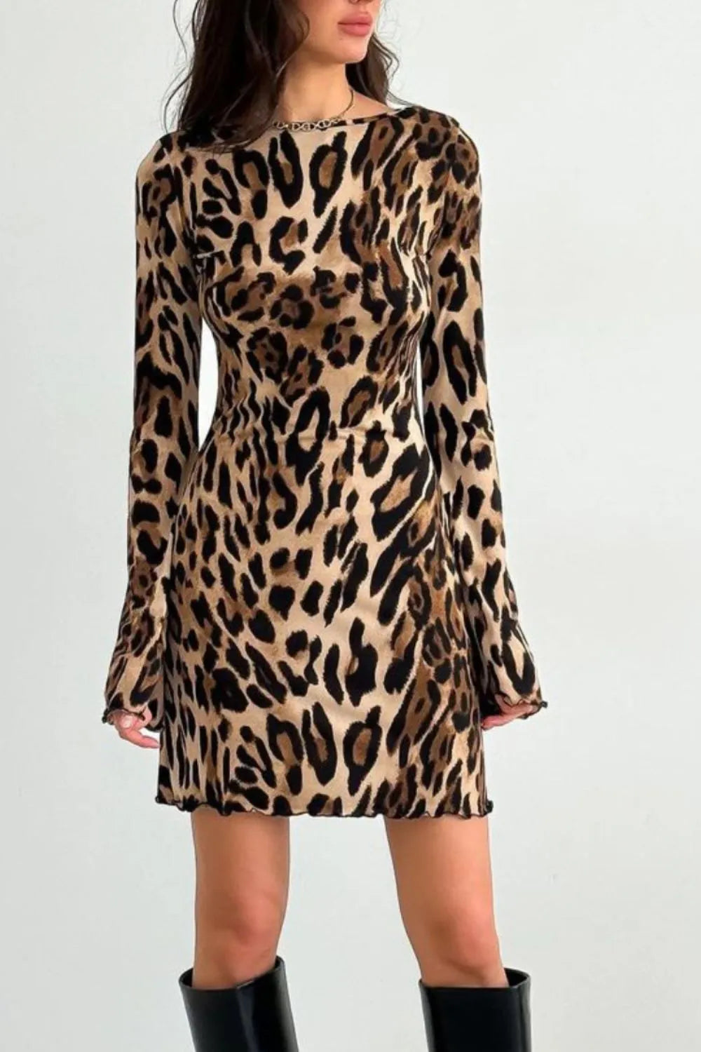 Leopard Backless Long Sleeve Mini Dress  Shop One Place