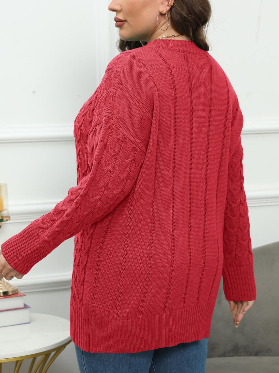 Plus Size Round Neck Long Sleeve Sweater  Shop One Place