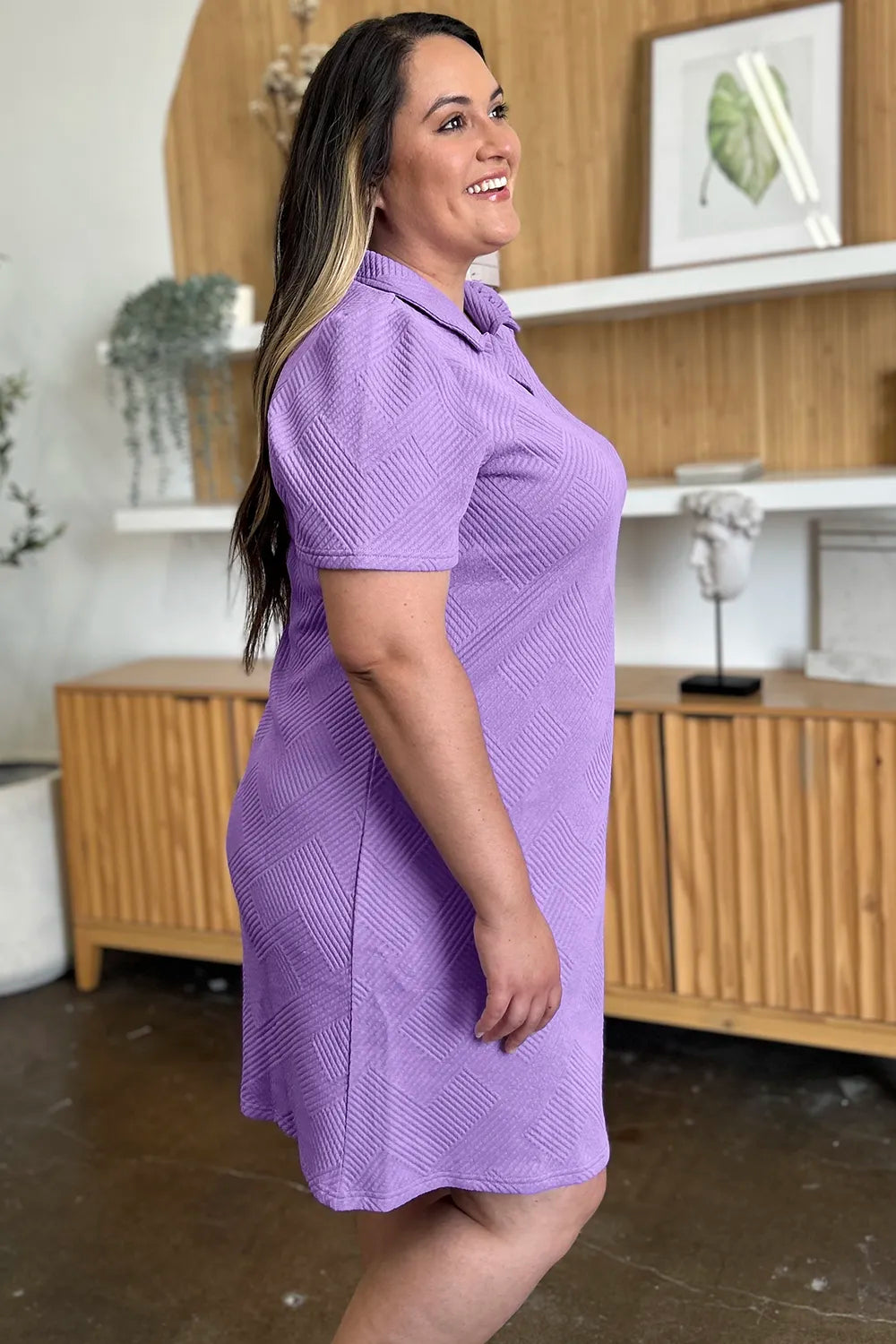 Double Take Full Size Texture Collared Neck Short Sleeve Dress  Shop One Place