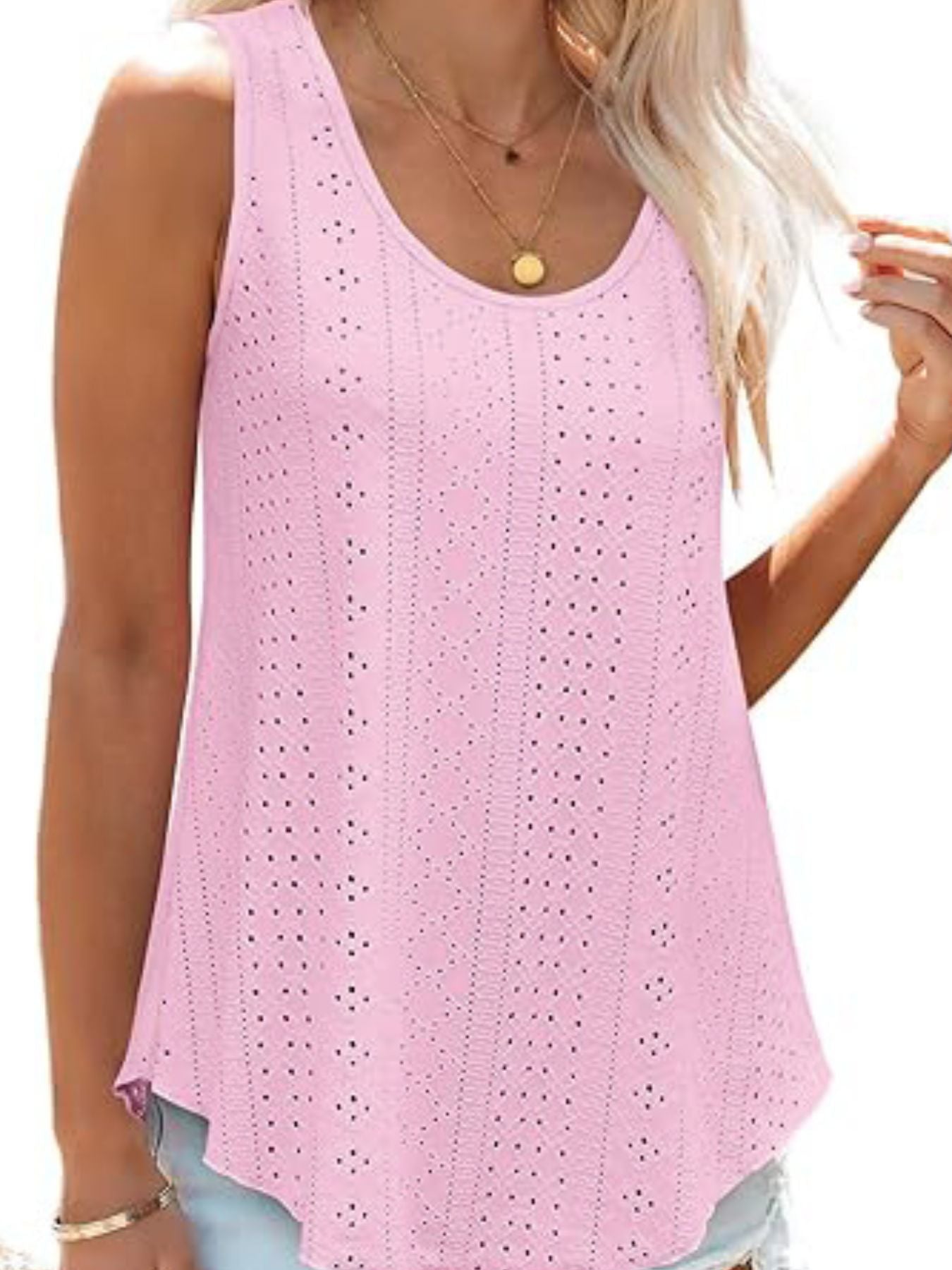 Eyelet Scoop Neck Tank  Shop One Place