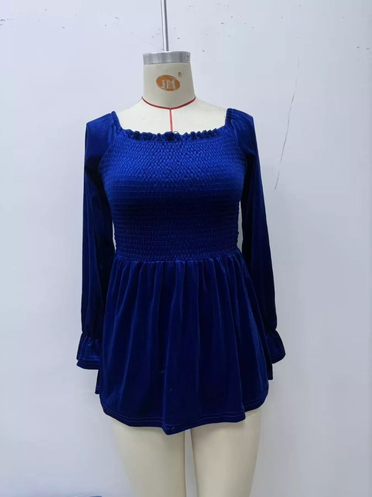 Women's Velvet Smocked Peplum Blouse – view 11