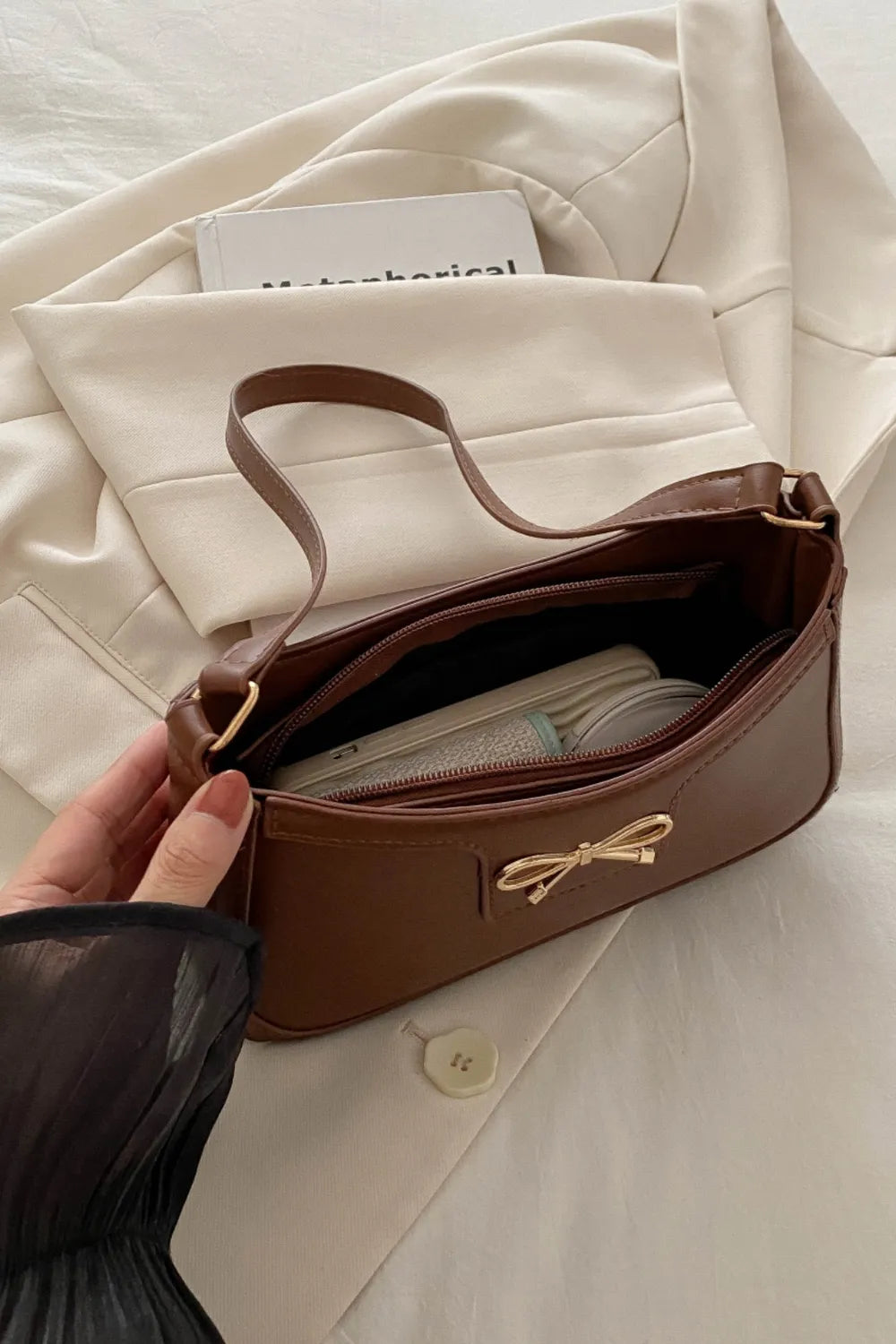 Bow Trim PU Leather Shoulder Bag  Shop One Place