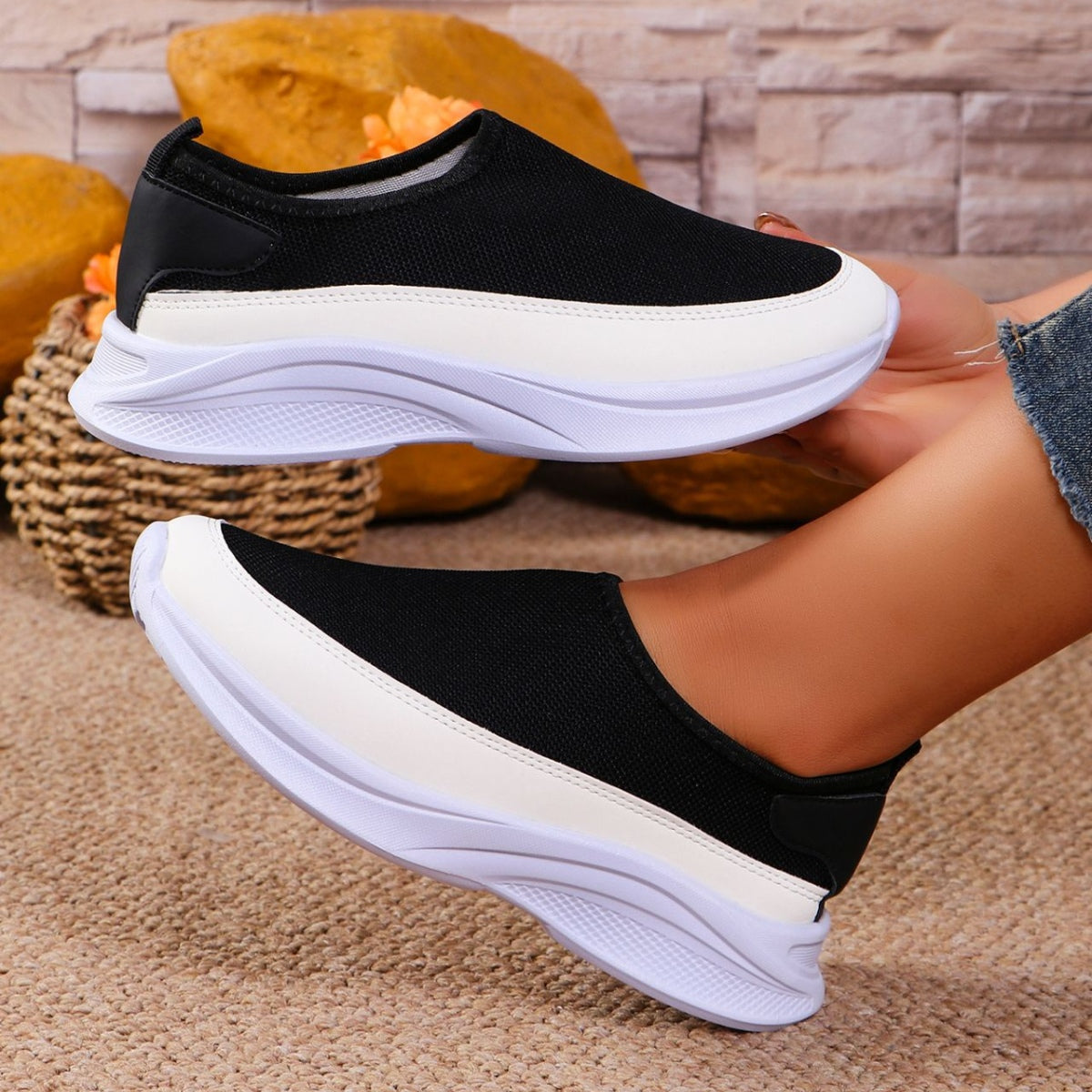 Mesh Contrast Flat Slip-Ons  Shop One Place