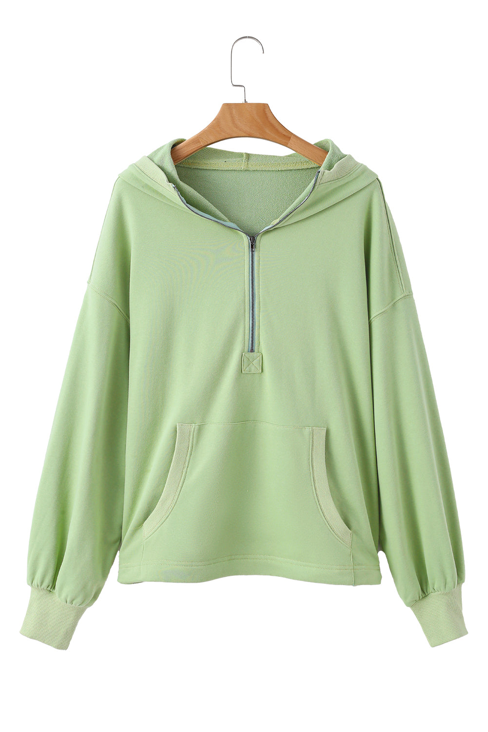 Moss Green Kangaroo Pocket Half Zipper Oversized Hoodie