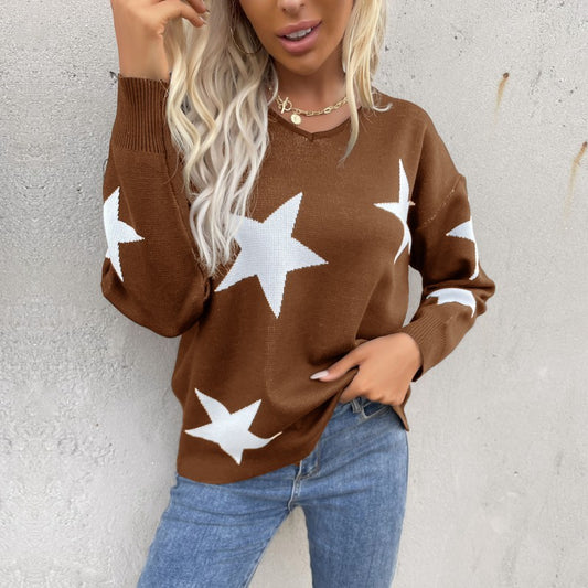 Women's pentagram round neck long sleeve bottoming knitted sweater  Shop One Place