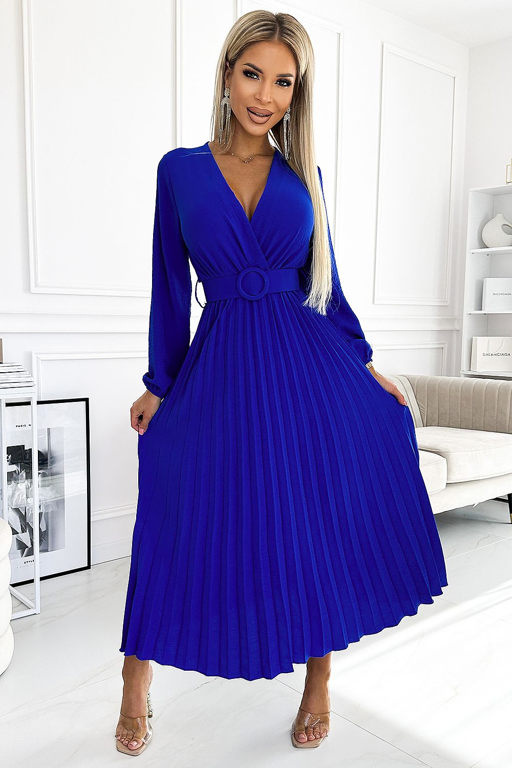 VIVIANA Pleated midi dress with a neckline