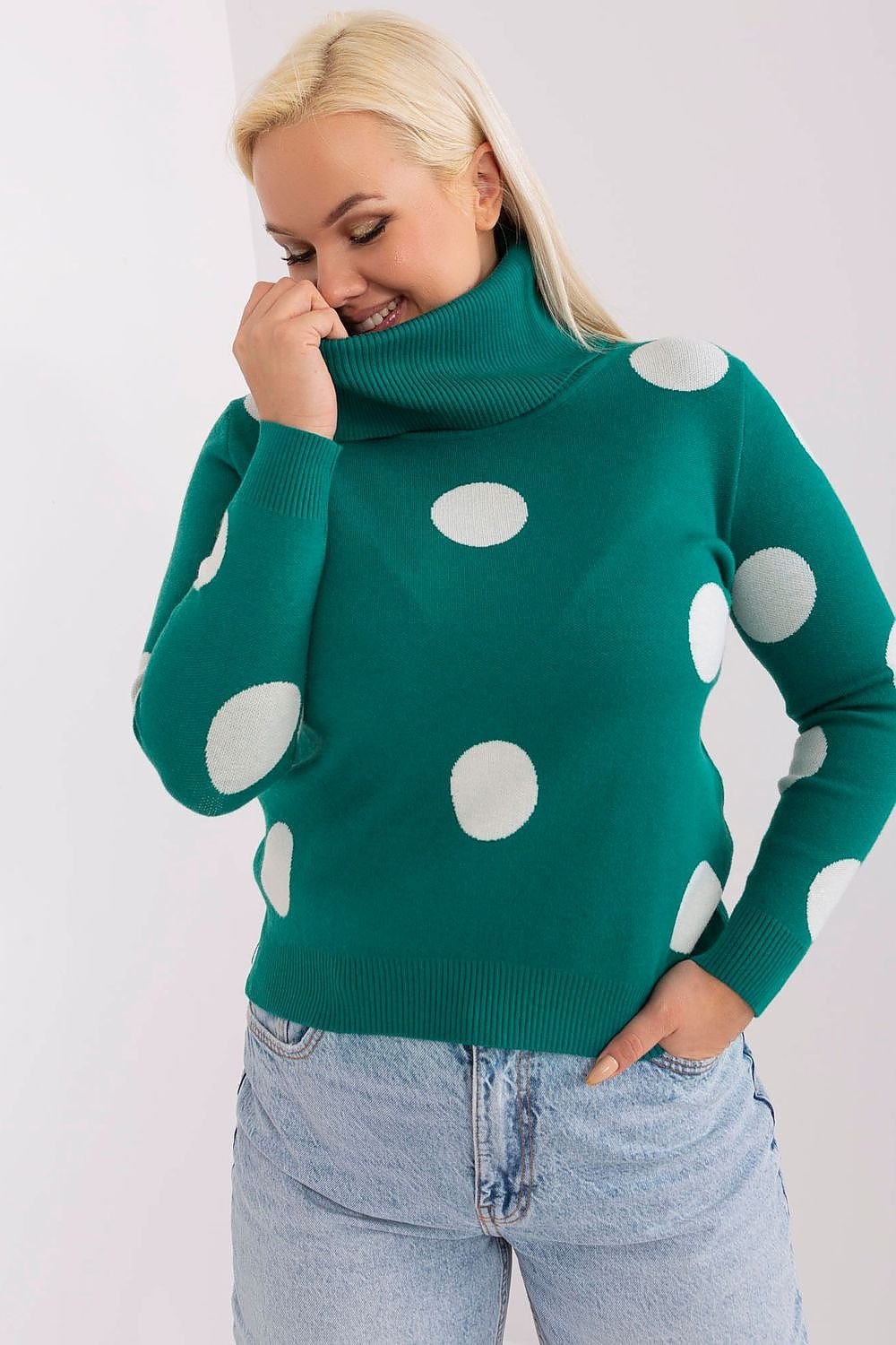 Plus Size Turtleneck Dot Pattern Sweater