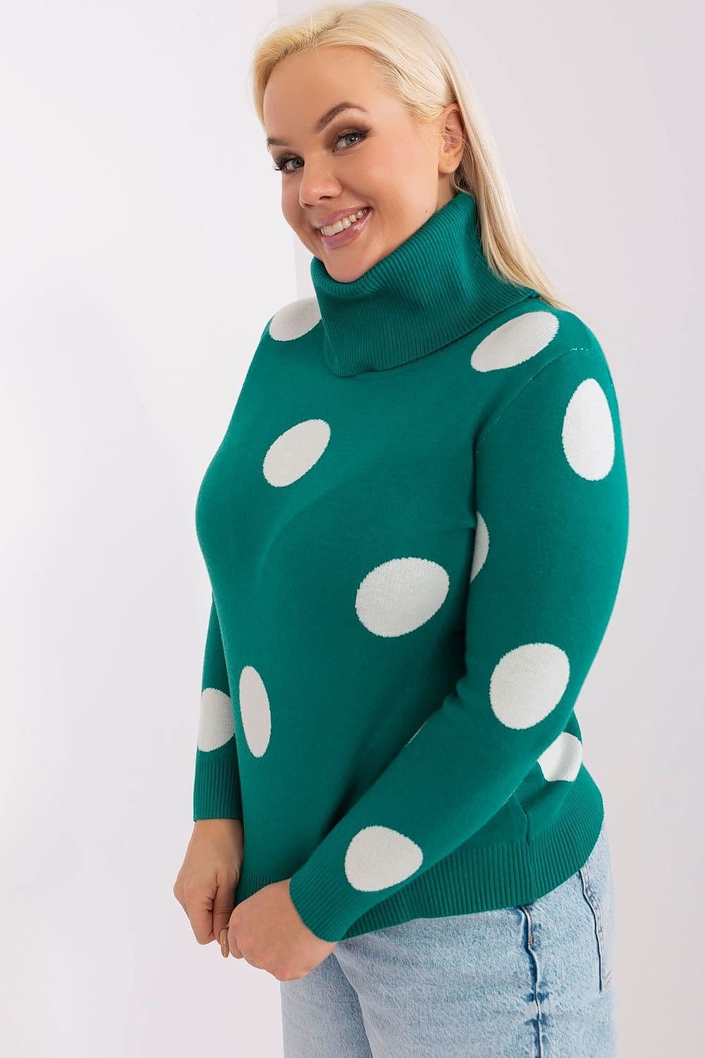 Plus Size Turtleneck Dot Pattern Sweater