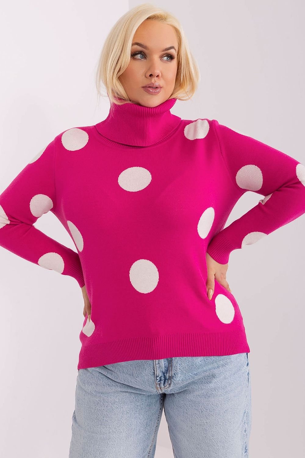 Plus Size Turtleneck Dot Pattern Sweater