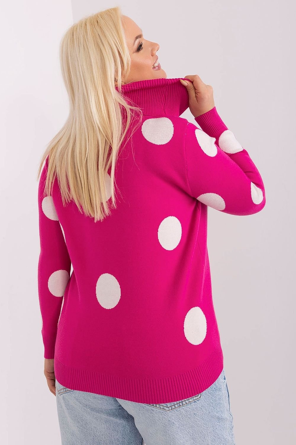 Plus Size Turtleneck Dot Pattern Sweater