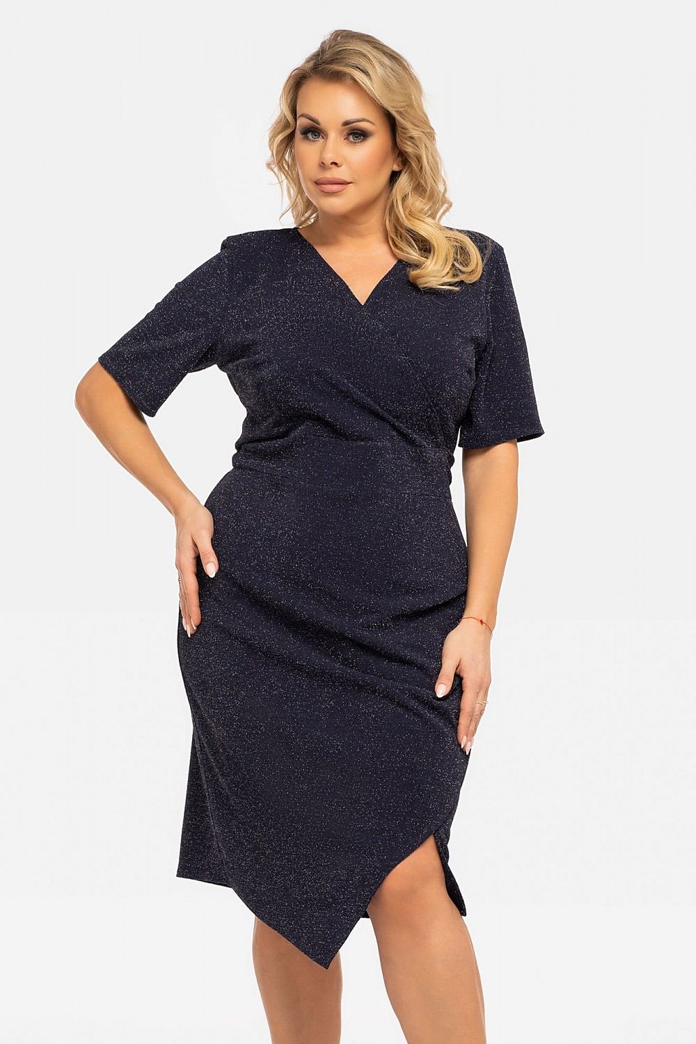 Glossy draped dress envelope neckline ILONA