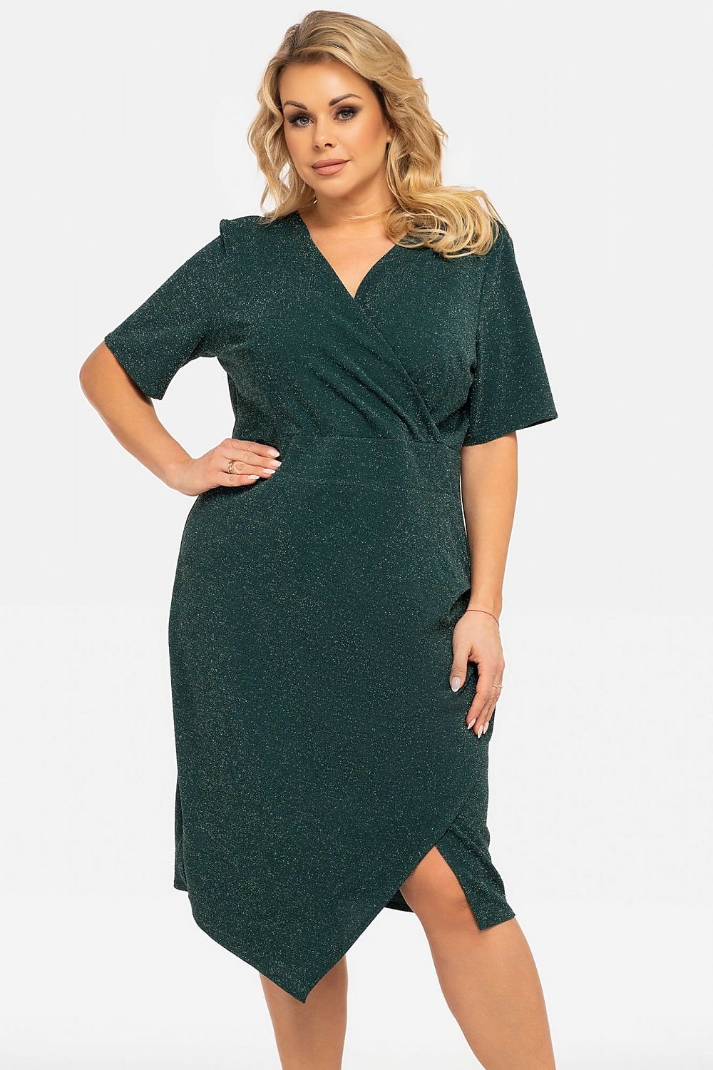 Glossy draped dress envelope neckline ILONA