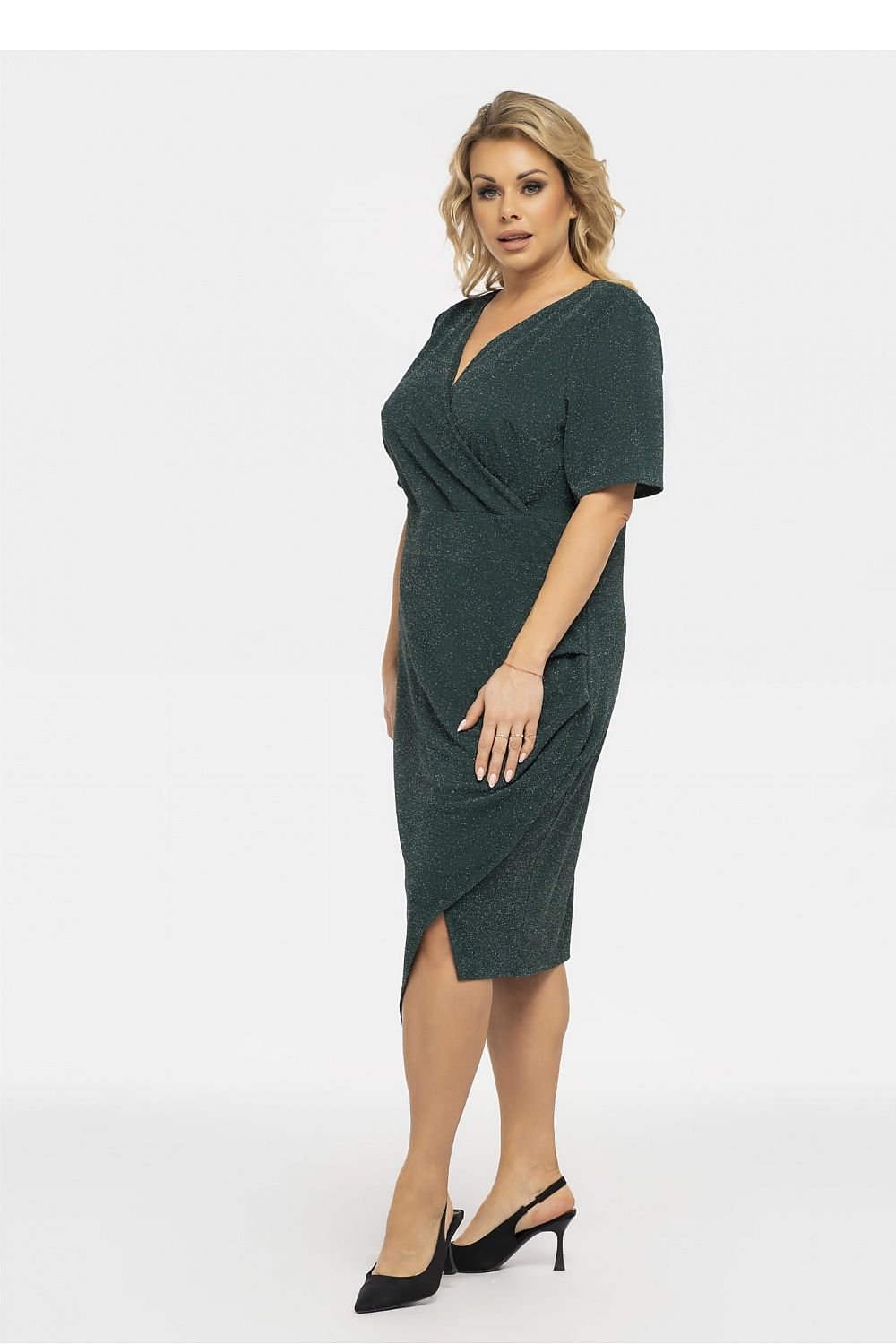 Glossy draped dress envelope neckline ILONA