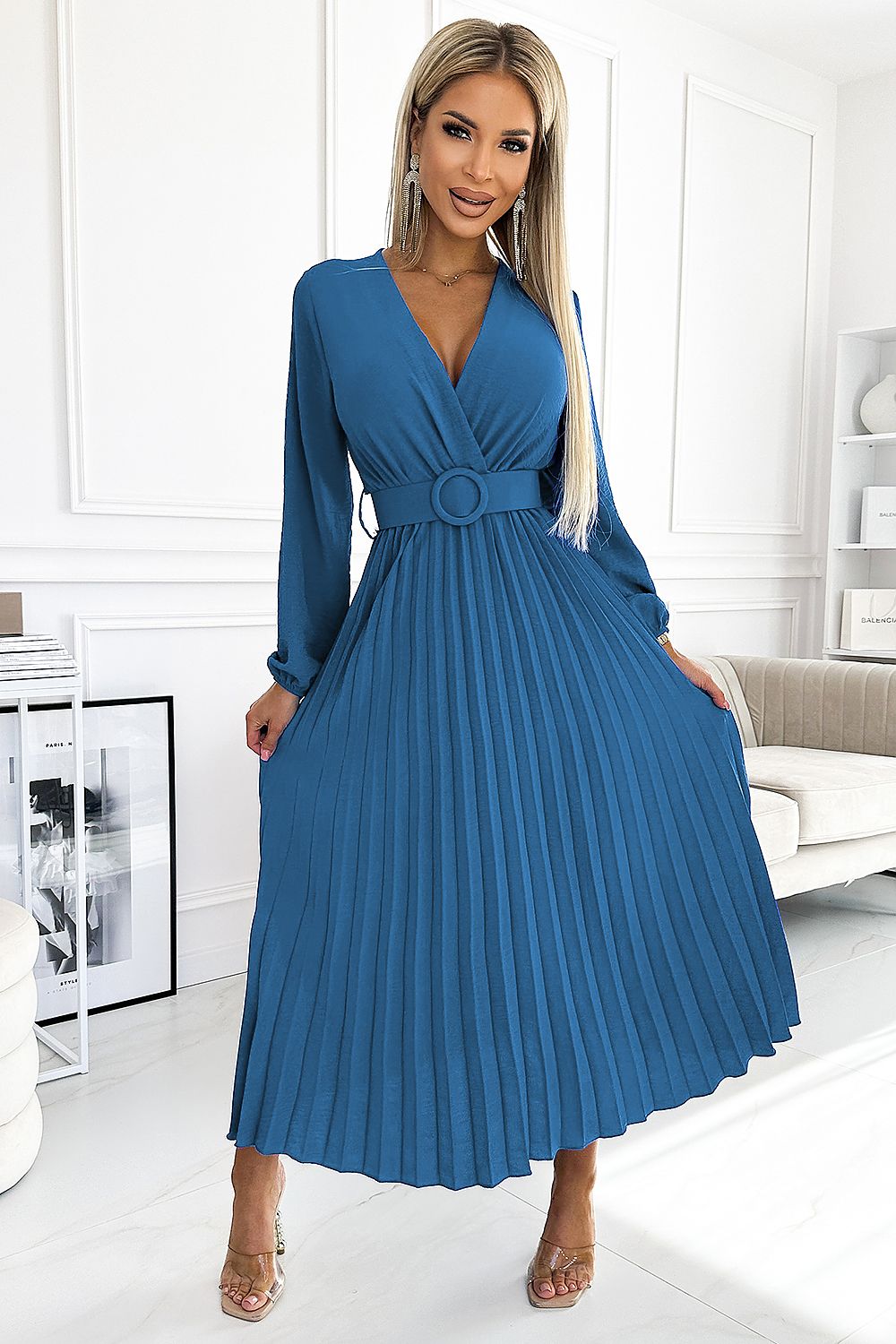 VIVIANA Pleated midi dress with a neckline