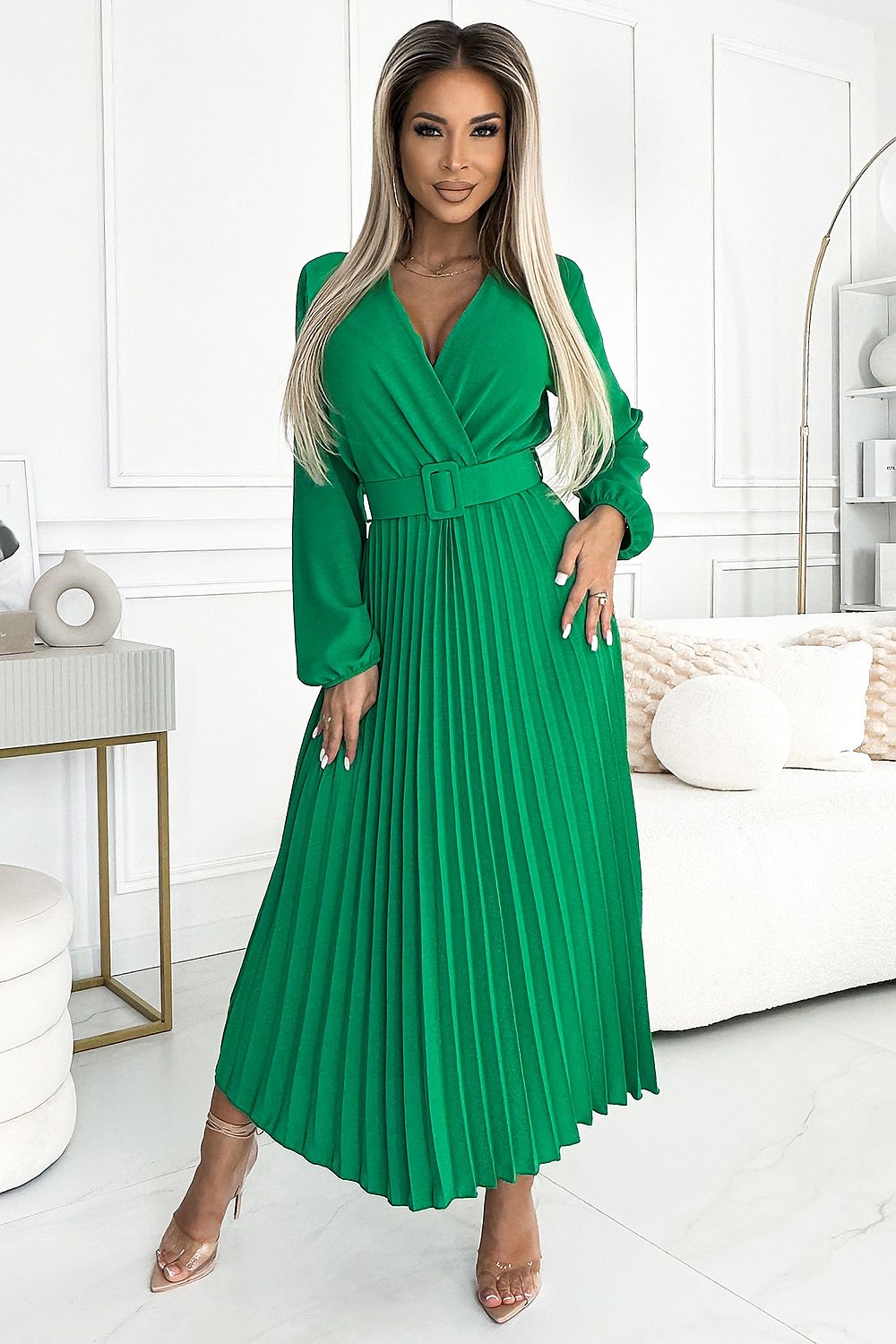 VIVIANA Pleated midi dress with a neckline