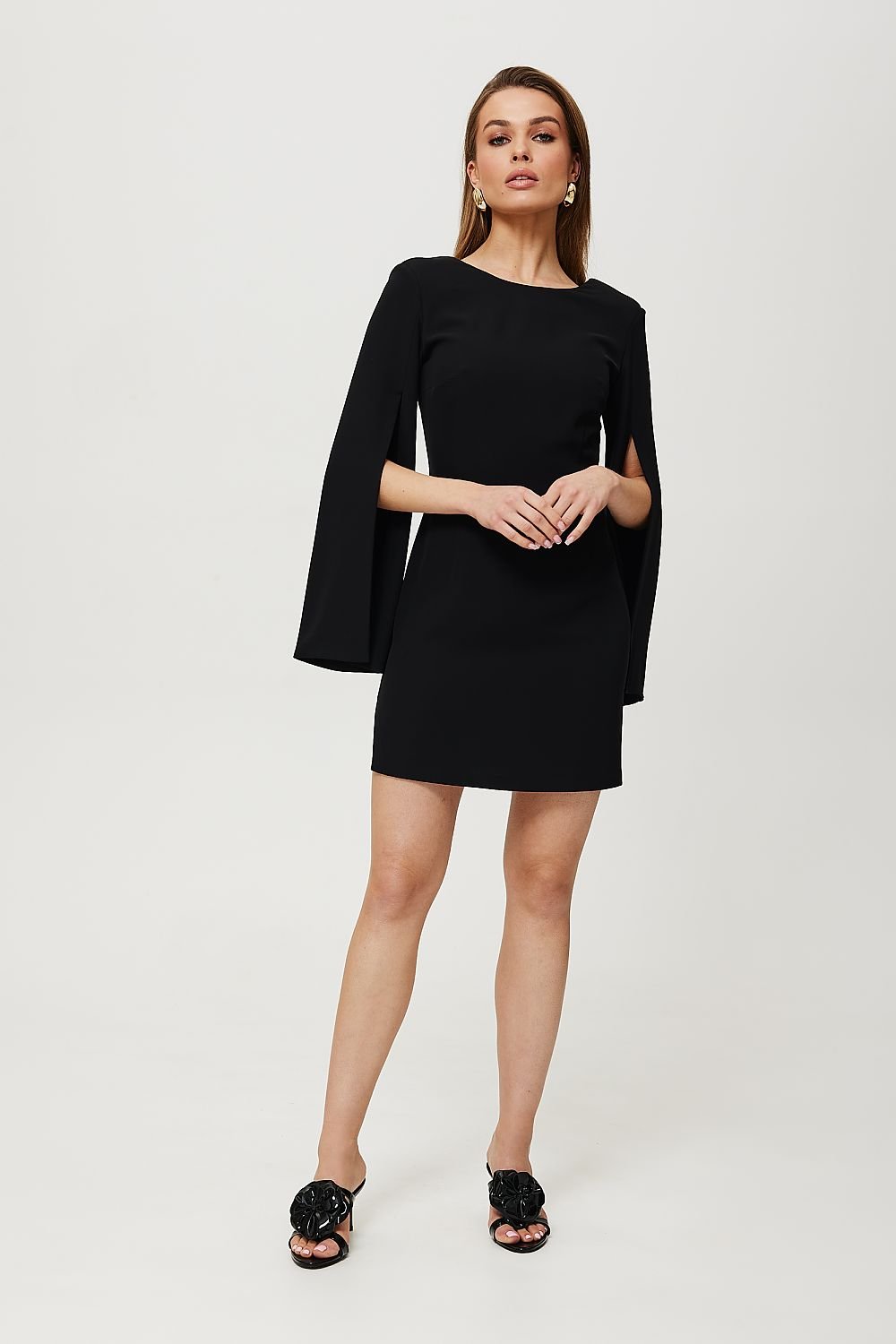 Long sleeves with high slits cocktail dress