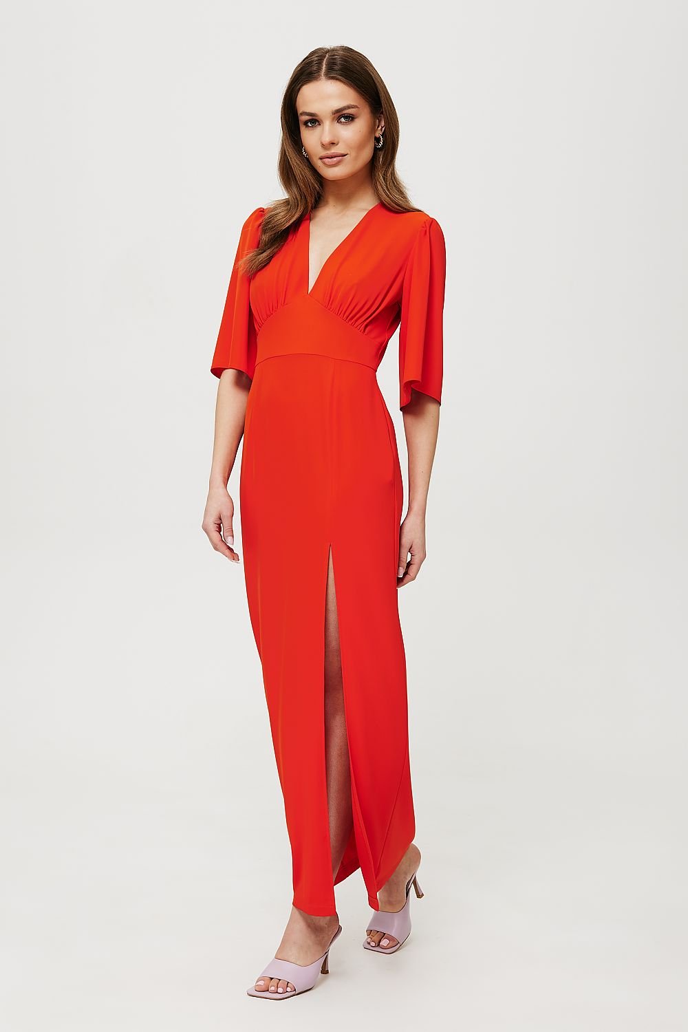 Makover V-shaped Neckline Side Split Maxi