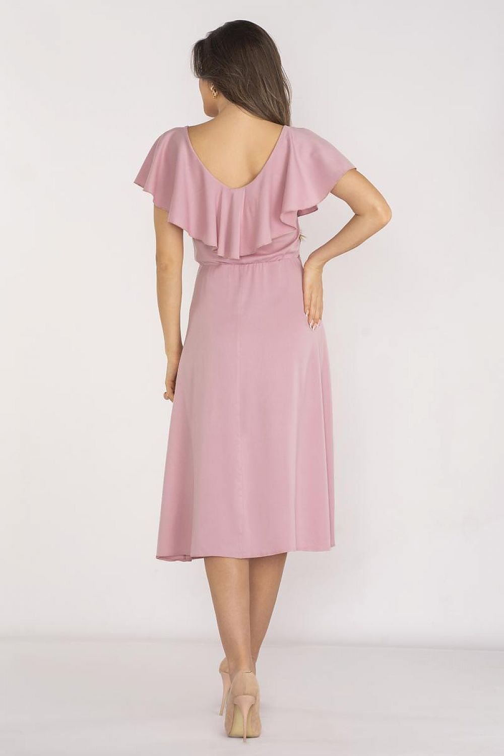 Awama Elegant Ruffle Neckline Dress