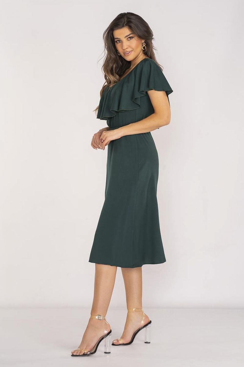 Awama Elegant Ruffle Neckline Dress