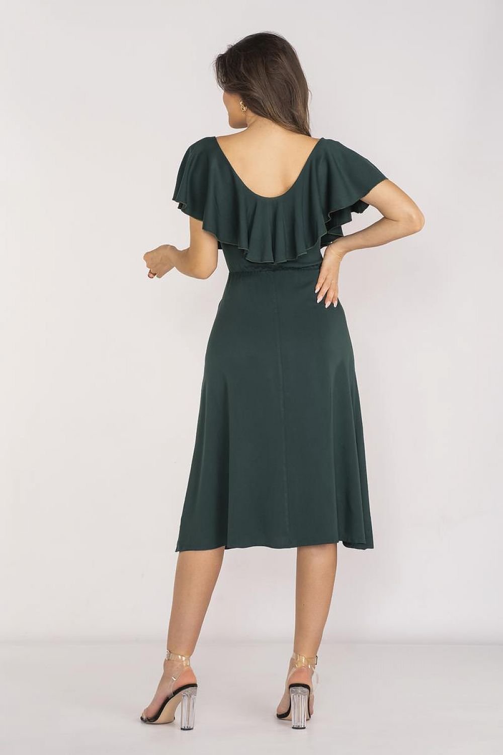 Awama Elegant Ruffle Neckline Dress