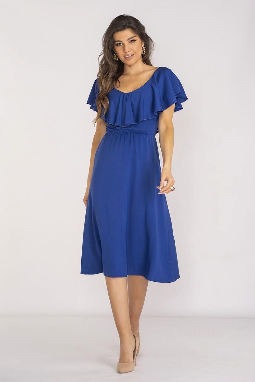 Awama Elegant Ruffle Neckline Dress