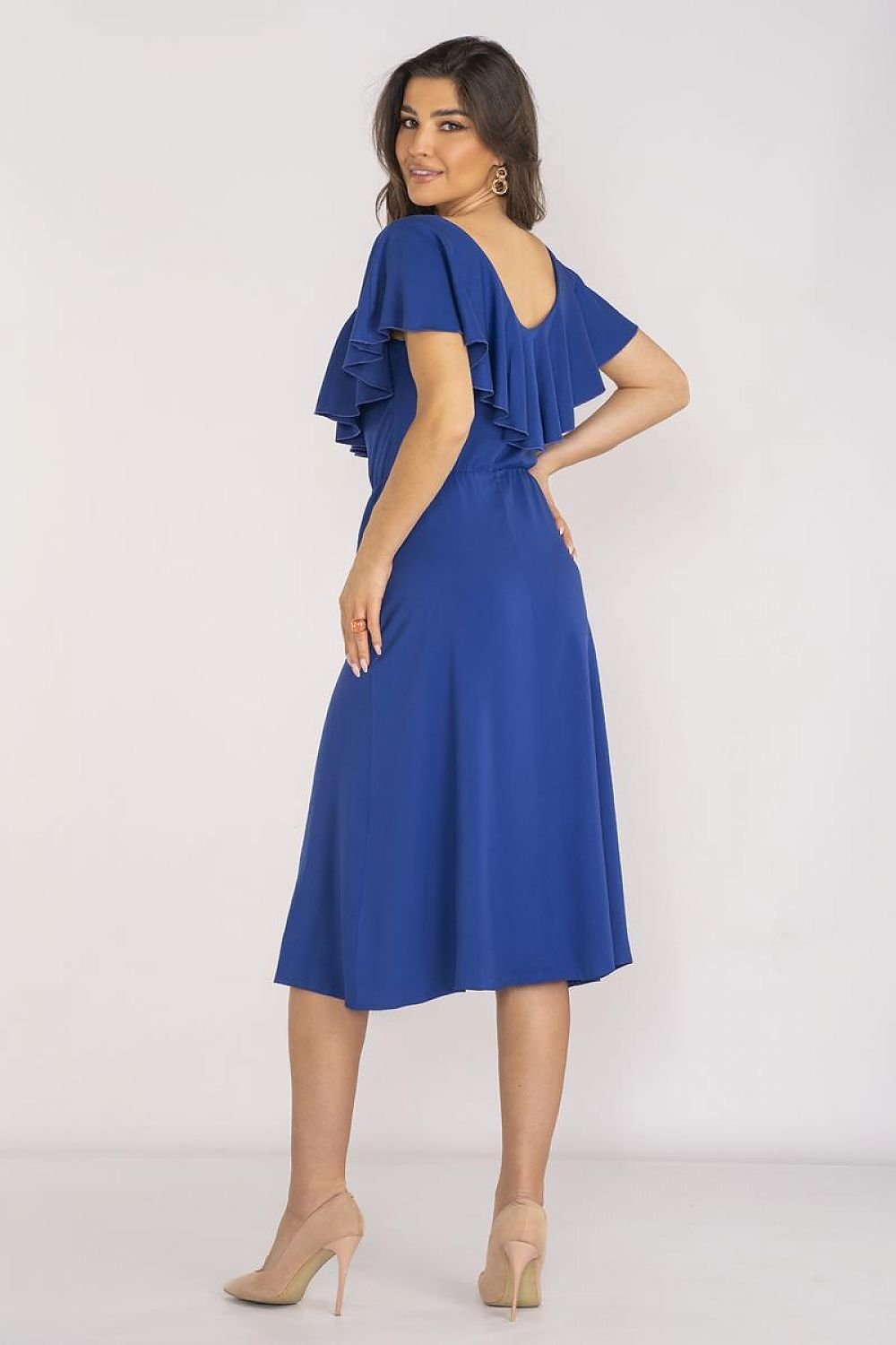 Awama Elegant Ruffle Neckline Dress