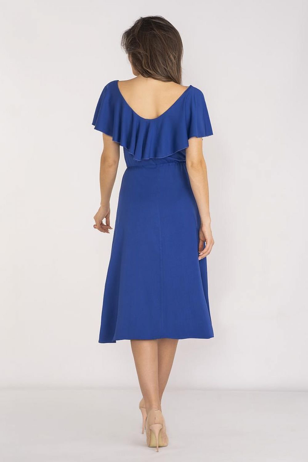 Awama Elegant Ruffle Neckline Dress