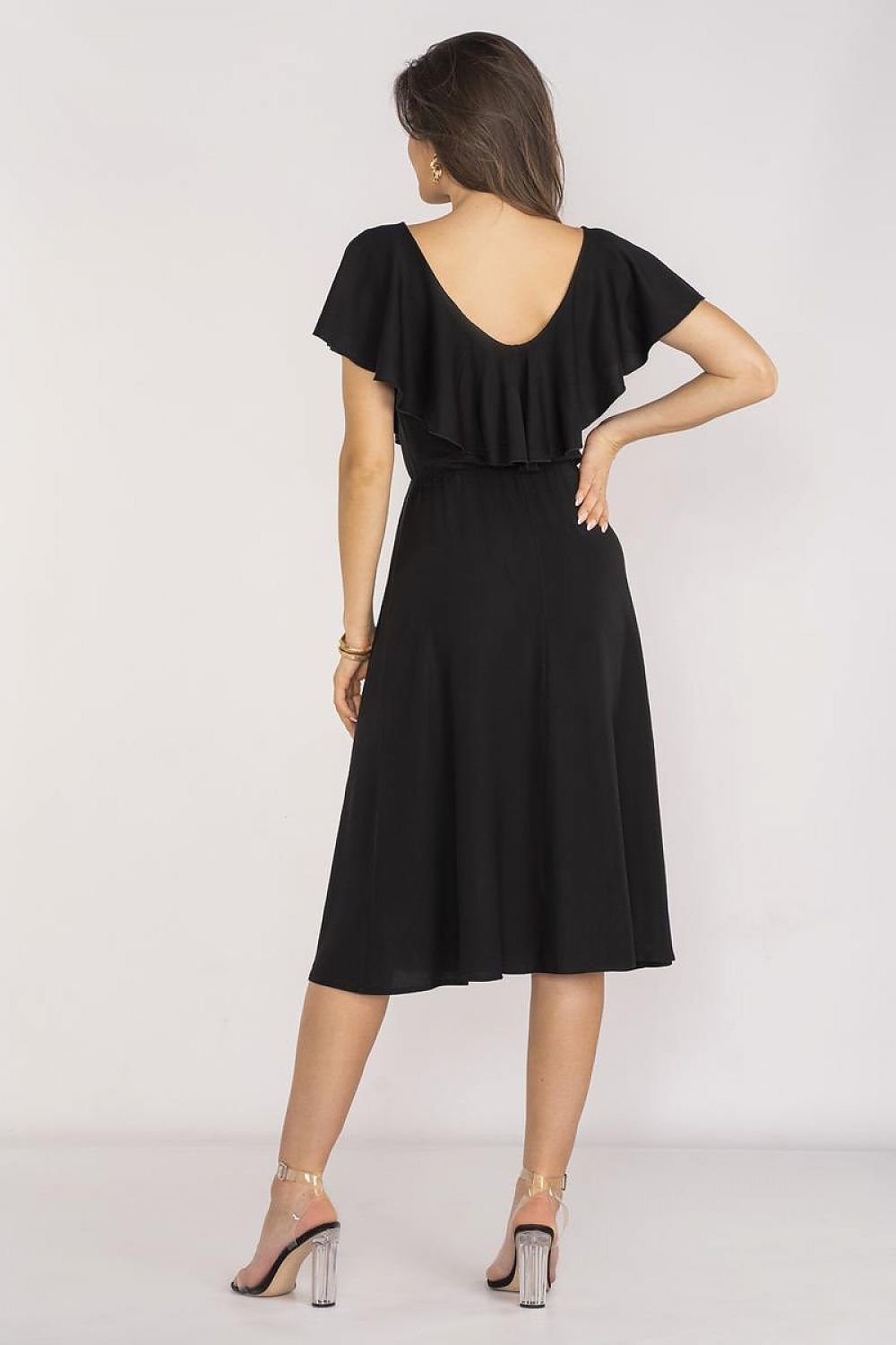 Awama Elegant Ruffle Neckline Dress