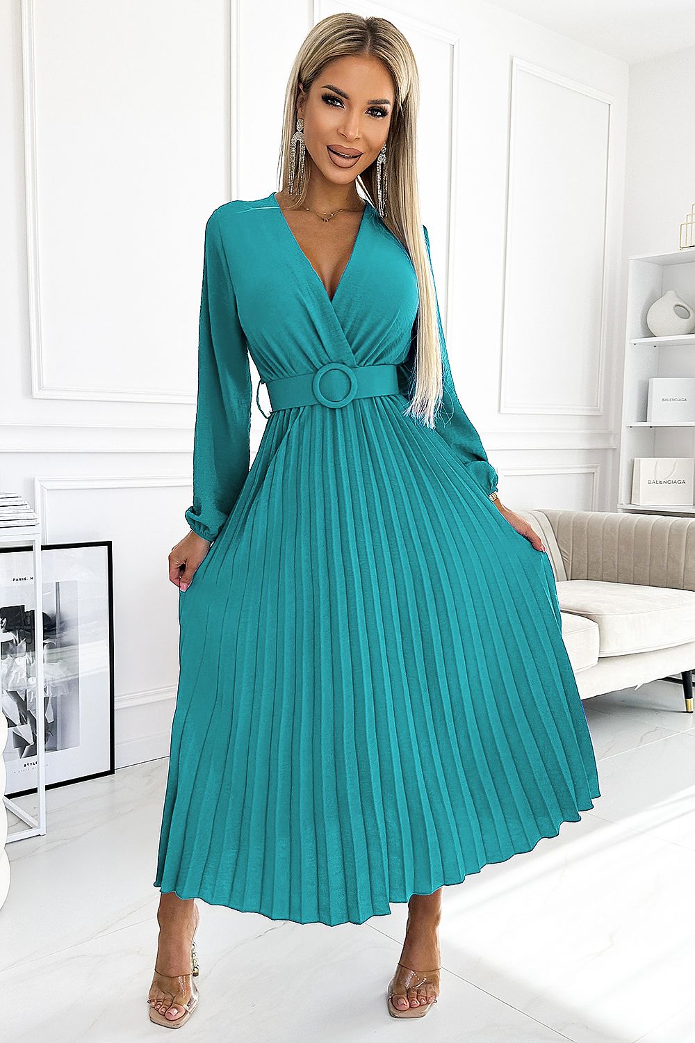 VIVIANA Pleated midi dress with a neckline