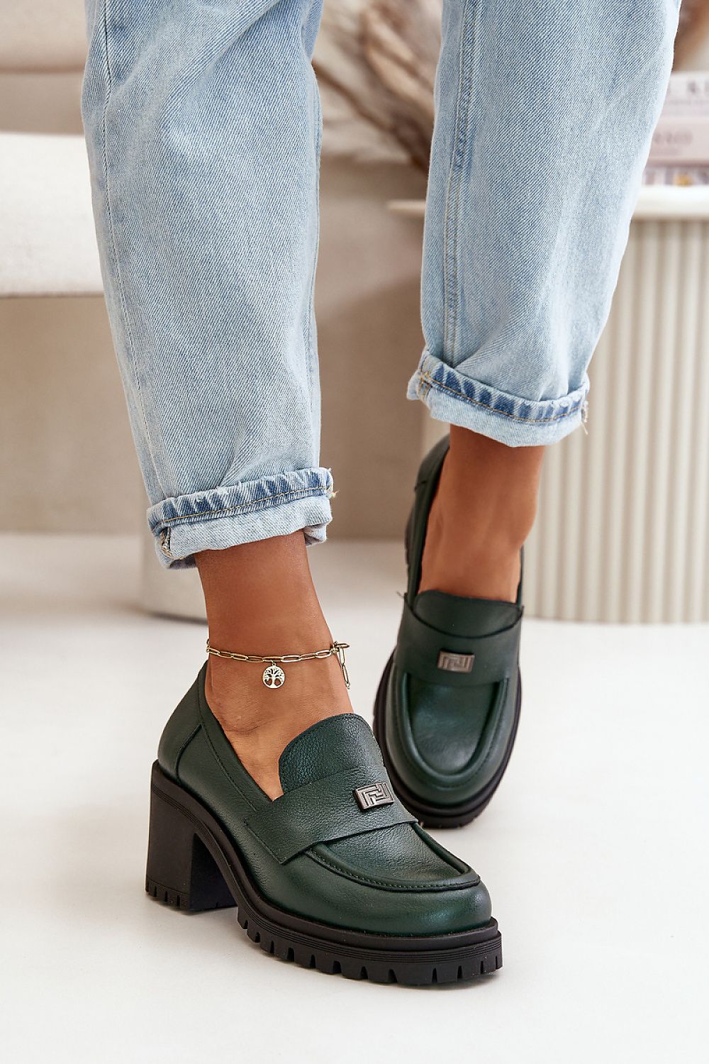 Low Platform Heeled Round Toe Loafers