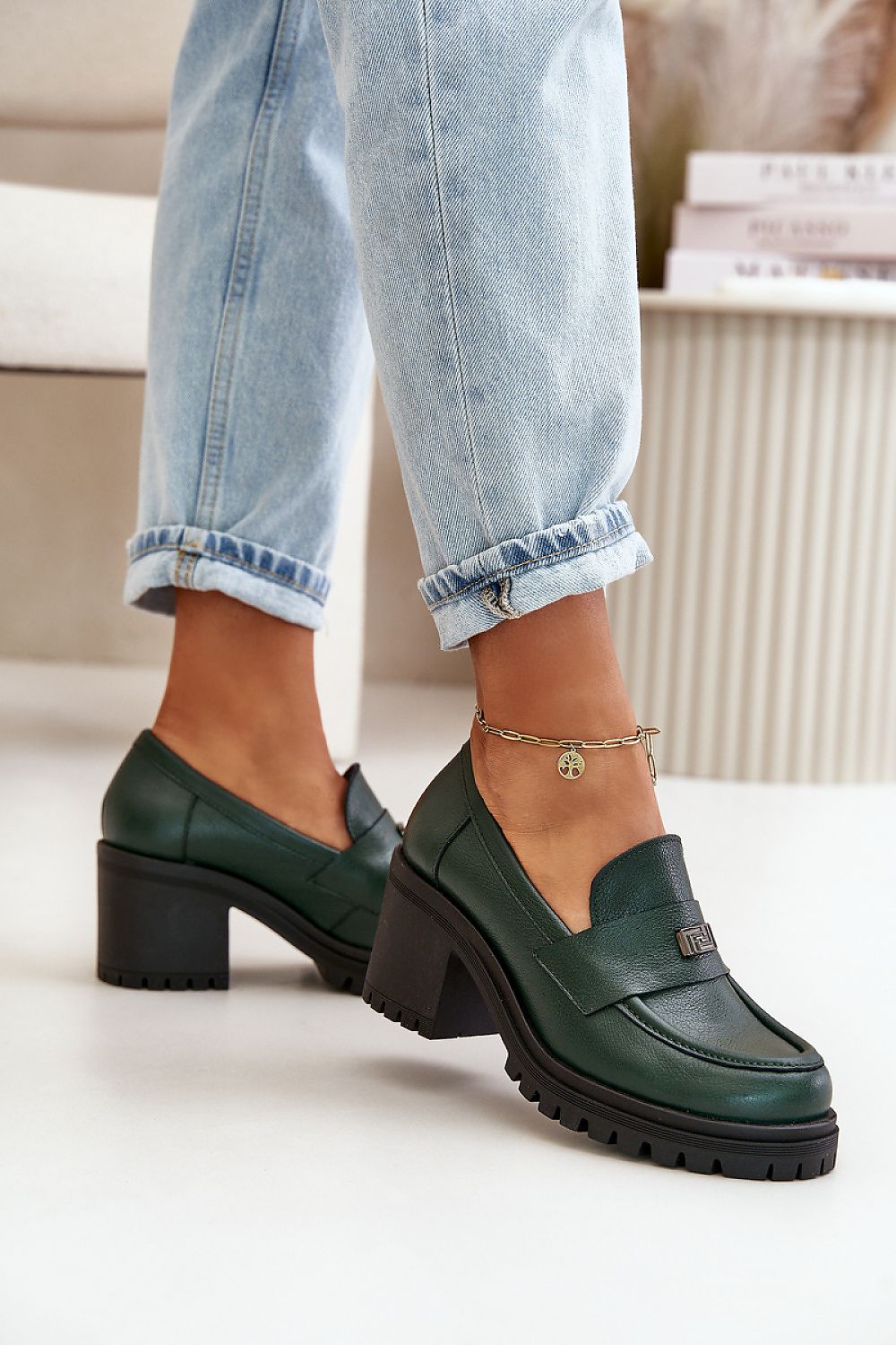 Low Platform Heeled Round Toe Loafers