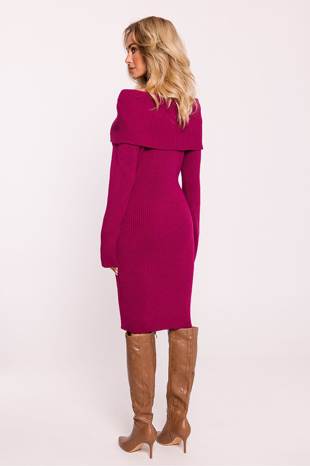 Fold Over Neckline Sweater Dress