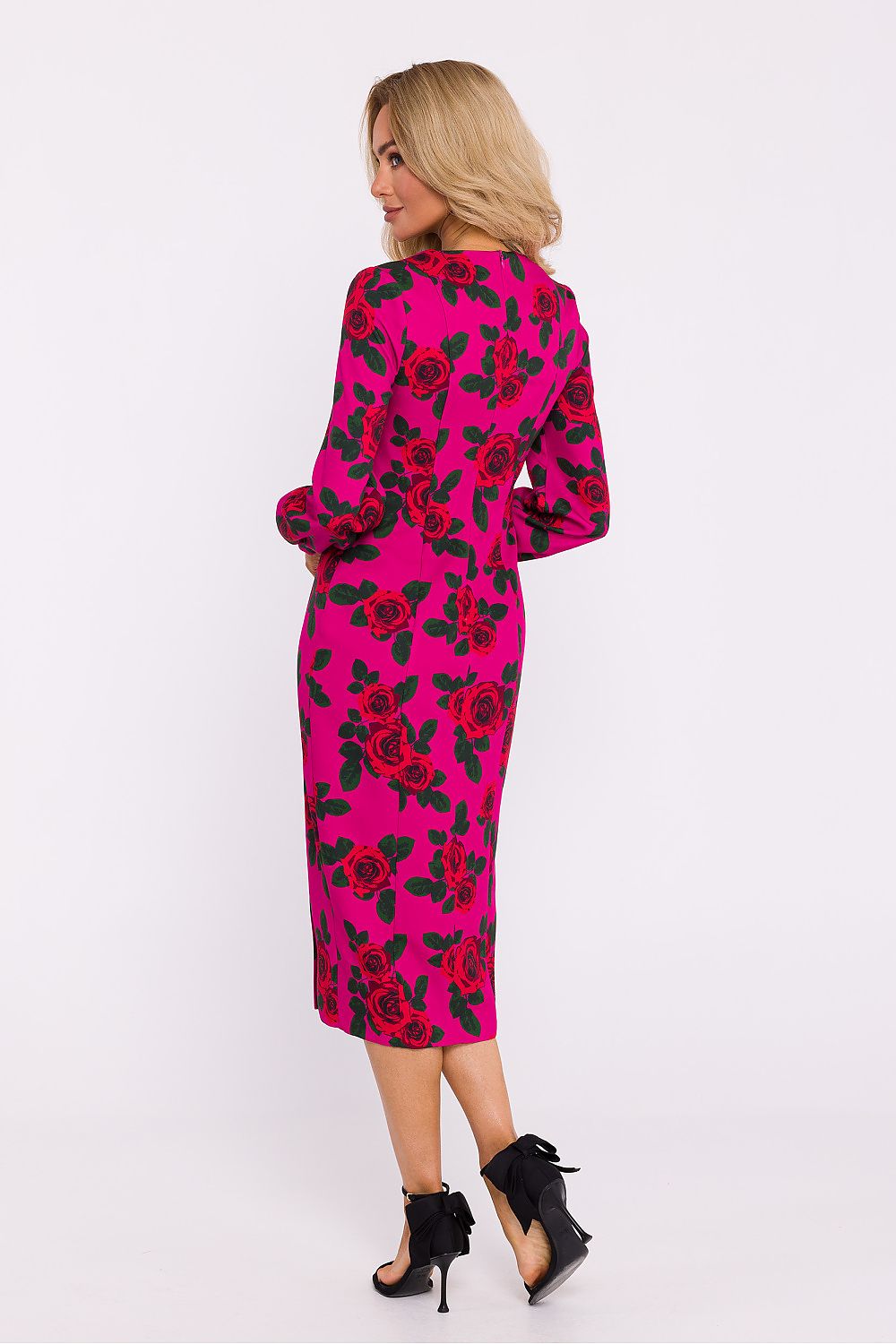 Flower Printed Leg Split Sheath Dress