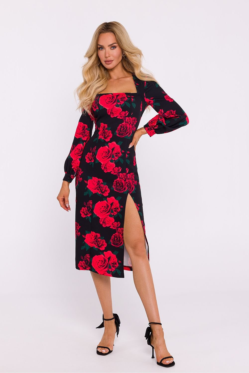 Flower Printed Leg Split Sheath Dress