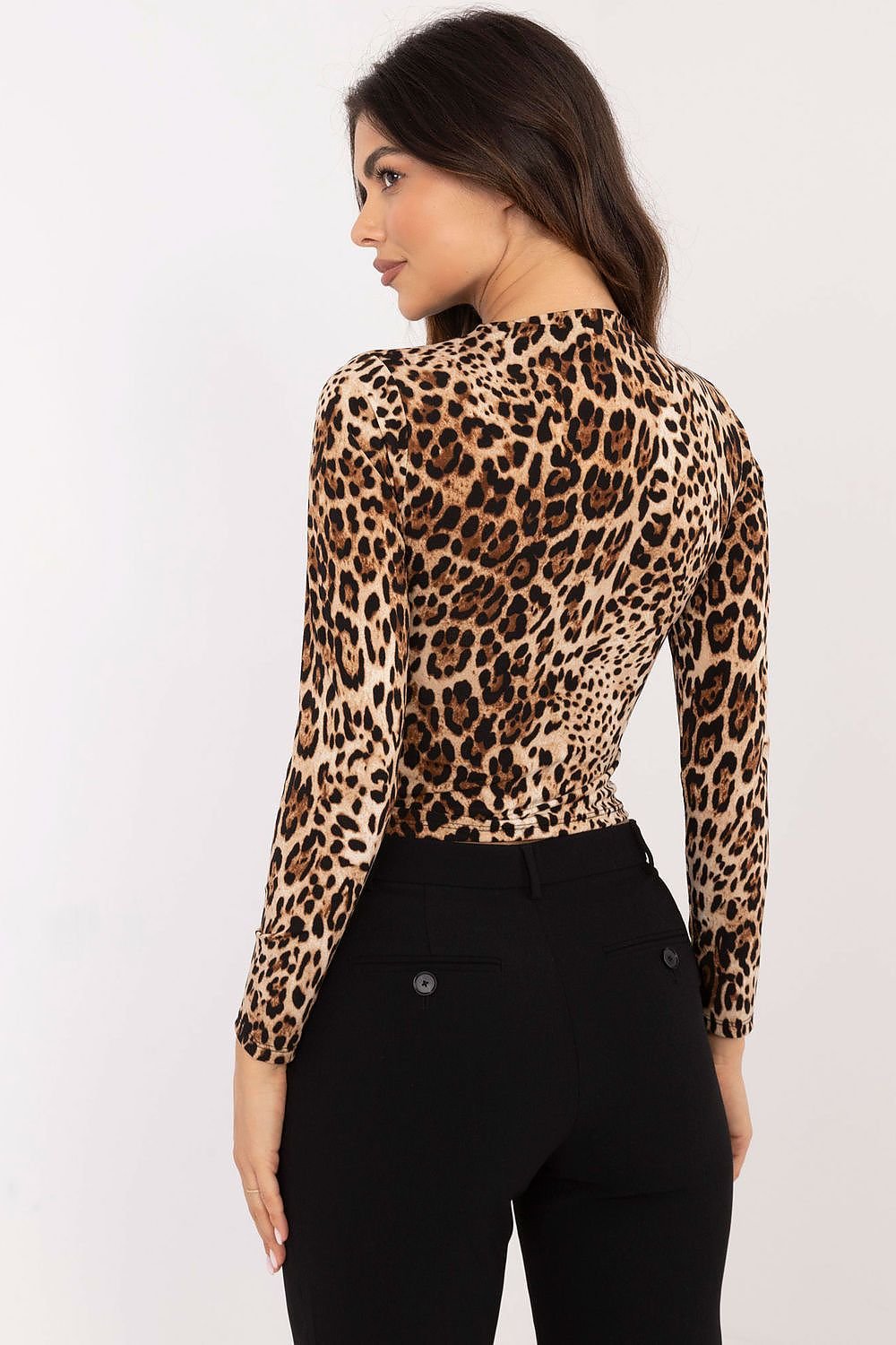 Animal Print Blouse with Decorative Flower