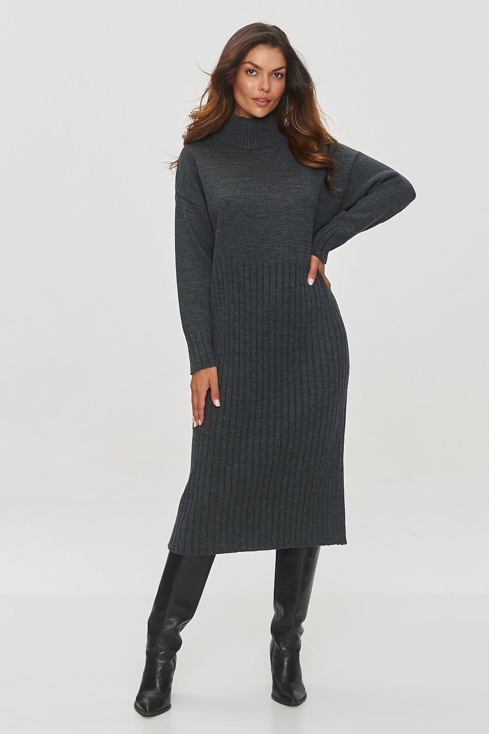 Elegant Cut Long Sleeve Knitted Dress