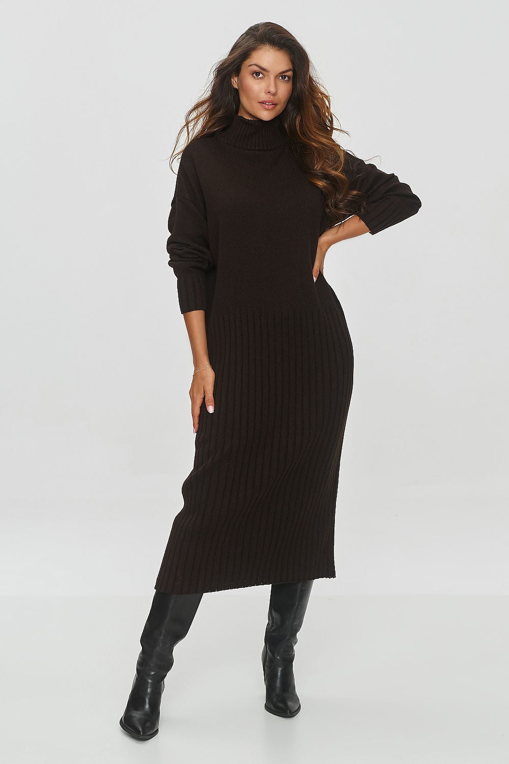 Elegant Cut Long Sleeve Knitted Dress  Shop One Place