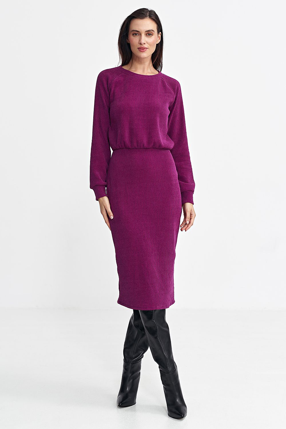 Ribbed Knit Dress with Long Sleeves