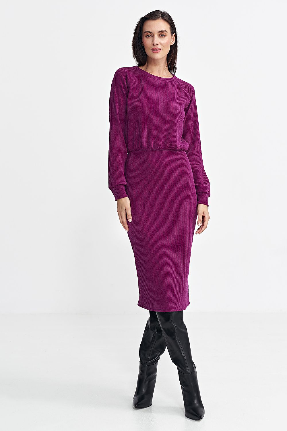 Ribbed Knit Dress with Long Sleeves