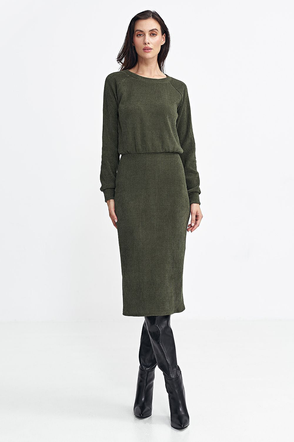 Ribbed Knit Dress with Long Sleeves