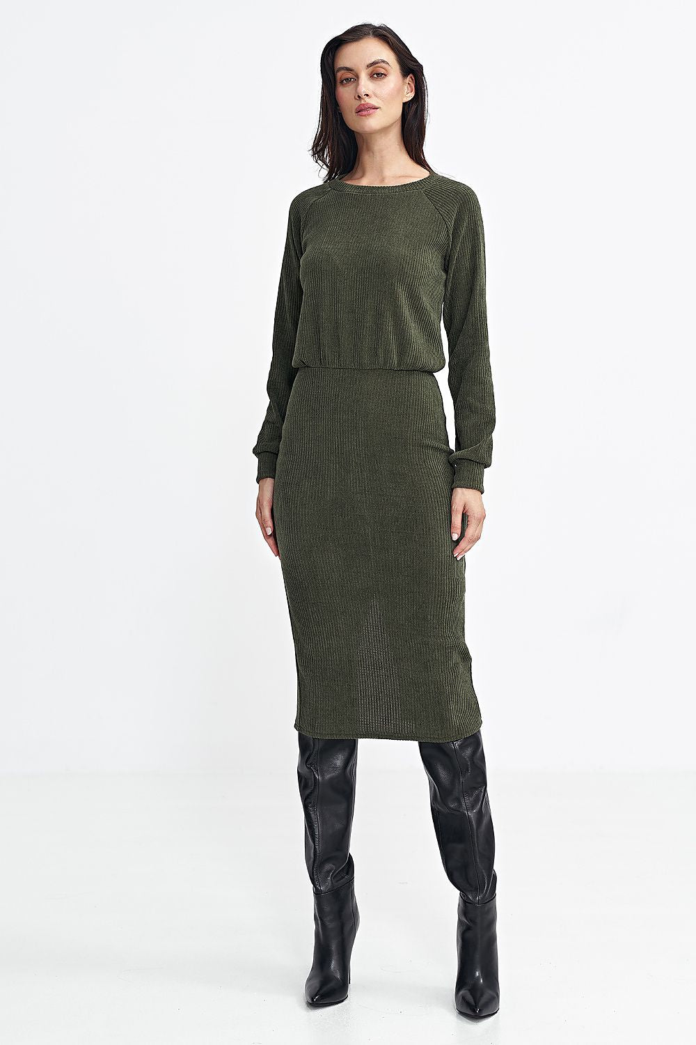 Ribbed Knit Dress with Long Sleeves