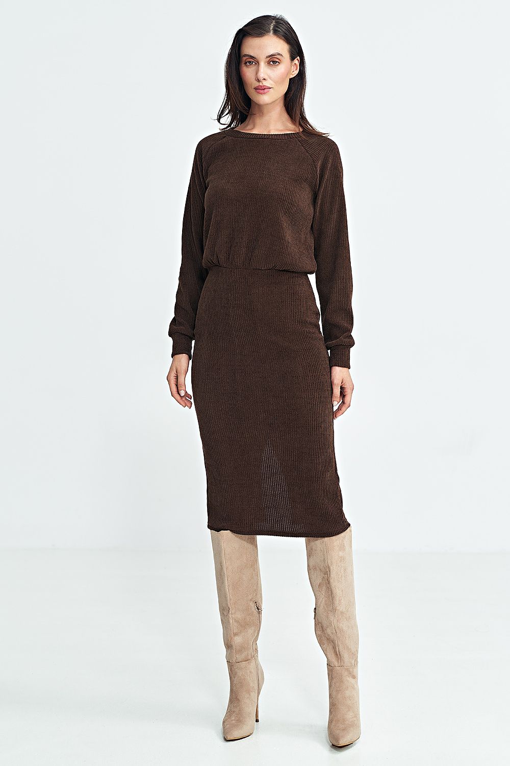 Ribbed Knit Dress with Long Sleeves